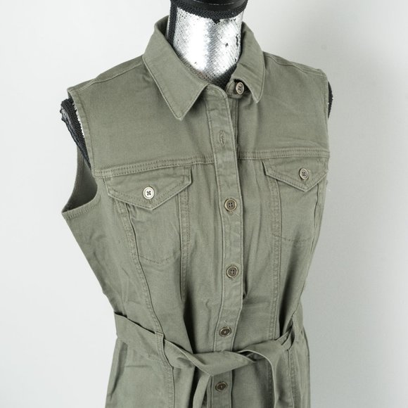 NWT Style and Co Olive Drab Belted Shirt Dress - Petite large - Picture 4 of 6